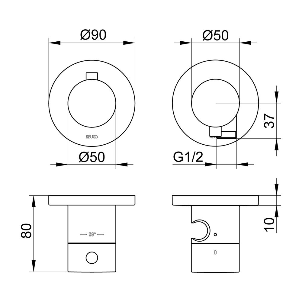 Keuco Edition 400 Thermostatarmatur-Set Unterputz 2-Wege, mit Schlauchanschluss und ... KEUCO-51553251221 4017214063710 (Abb. 2)