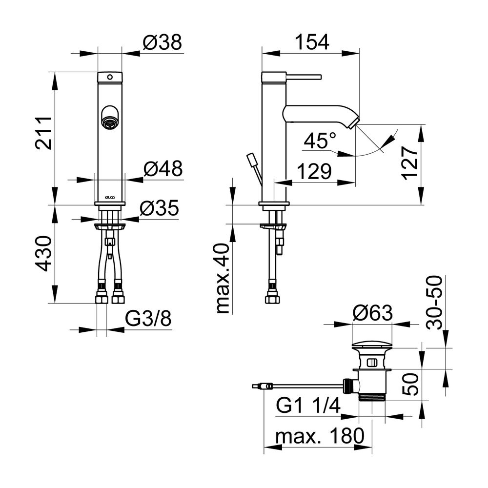 Keuco Ixmo Soft Einhebel-Waschtischmischer 130, Ausladung 129mm, mit Zugstangen-Abla... KEUCO-59501012001 4017214938766 (Abb. 2)