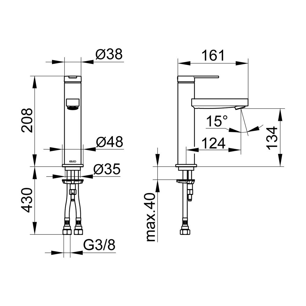 Keuco Ixmo Flat Einhebel-Waschtischmischer 130, Ausladung 124mm, ohne Zugstangen-Abl... KEUCO-59501013101 4017214938803 (Abb. 2)