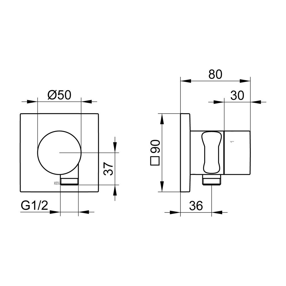 KEUCO 3-Wege Ab- u. Umstellventil UP IXMO 59549 m.Schlauchans./Brauseh. Pure, eck. s... KEUCO-59549370202 4017214897599 (Abb. 2)