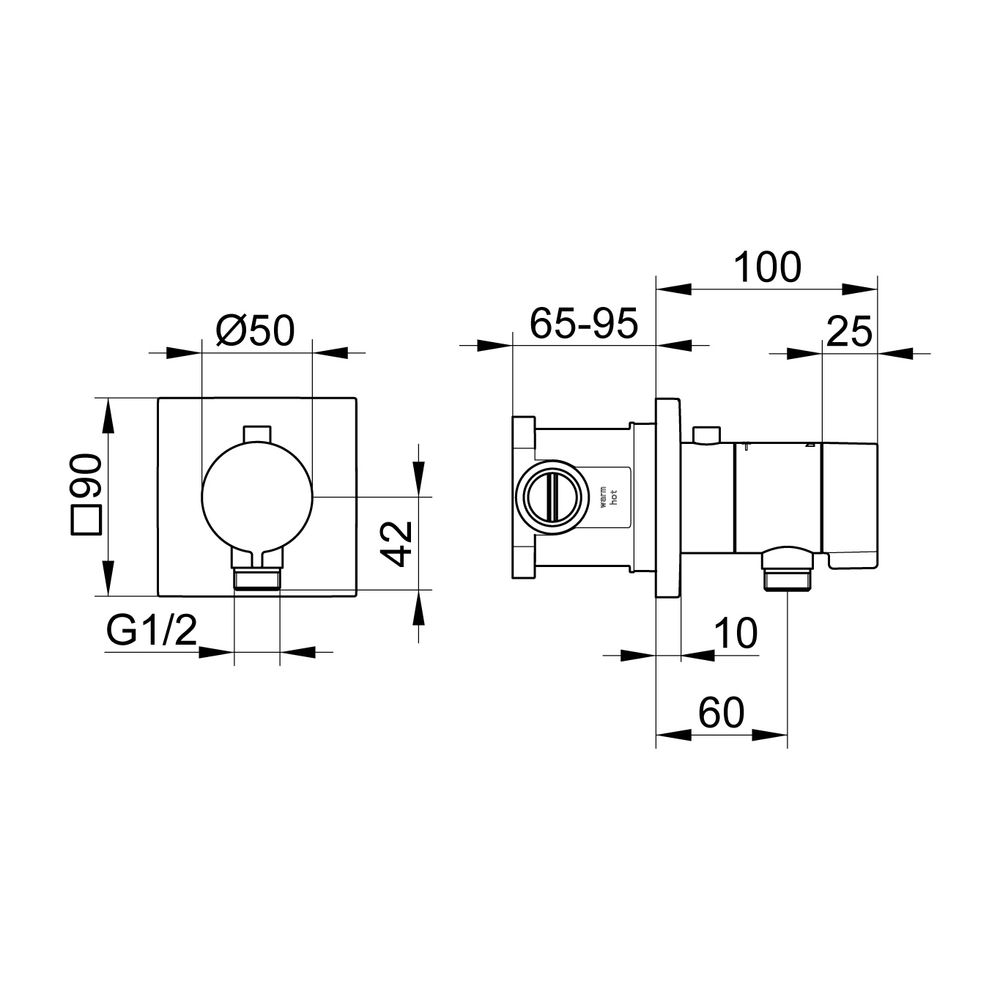 Keuco Ixmo Thermostat-Brausearmatur-Set Unterputz mit Schlauchanschluss, Rosette eck... KEUCO-59554010022 4017214660247 (Abb. 2)