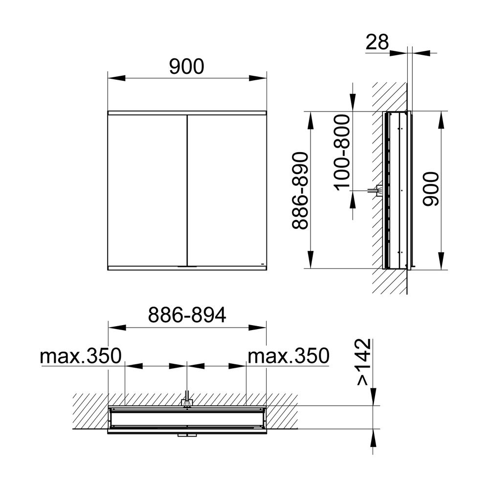 KEUCO Royal Modular 2.0 Spiegelschrank, unbeleuchtet 80020, Wandeinbau 900x900x1... KEUCO-800200091100000 4017214710355 (Abb. 2)