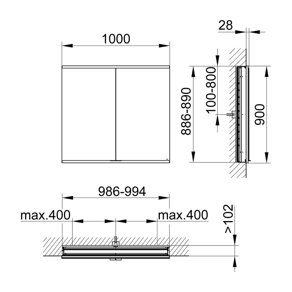 KEUCO Royal Modular 2.0 Spiegelschrank, beleuchtet, 80021, Wandeinbau 1000x900x1... KEUCO-800210101000000 4017214710805 (Abb. 2)