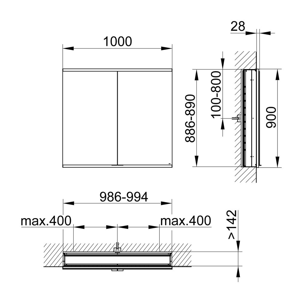 KEUCO Royal Modular 2.0 Spiegelschrank, unbeleuchtet 80020, Wandeinbau 1000x900x... KEUCO-800200101100000 4017214710393 (Abb. 2)