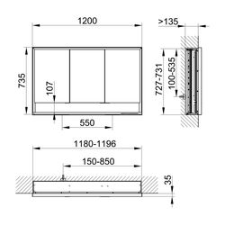 Keuco Royal Lumos Spiegelschrank Wandeinbau 3-türig kurze Tür, mit Spiegelheizung, 1... KEUCO-14315171304 4017214930074 (Abb. 1)