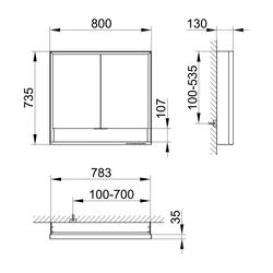 Keuco Royal Lumos Spiegelschrank Wandvorbau 2-türig kurze Tür, 800x735x130mm, Silber... KEUCO-14322171301 4017214958863 (Abb. 1)