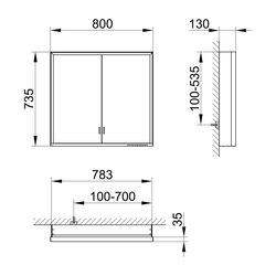 Keuco Royal Lumos Spiegelschrank Wandvorbau 2-türig lange Tür, 800x735x130mm, Silber... KEUCO-14322172301 4017214959037 (Abb. 1)