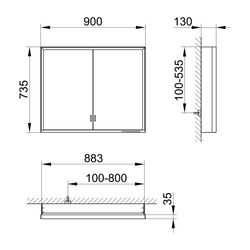 Keuco Royal Lumos Spiegelschrank Wandvorbau 2-türig lange Tür, 900x735x130mm, Silber... KEUCO-14323172301 4017214959297 (Abb. 1)