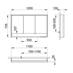 Keuco Royal Lumos Spiegelschrank Wandvorbau 3-türig kurze Tür, mit Spiegelheizung 12... KEUCO-14325171304 4017214959662 (Abb. 1)
