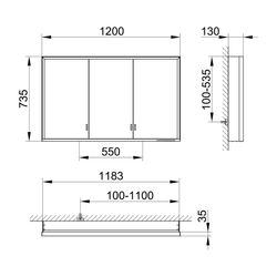 Keuco Royal Lumos Spiegelschrank Wandvorbau 3-türig lange Tür, 1200x735x130mm, Silbe... KEUCO-14325172301 4017214959815 (Abb. 1)