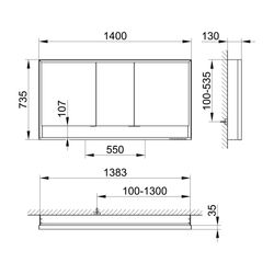 Keuco Royal Lumos Spiegelschrank Wandvorbau 3-türig kurze Tür, 1400x735x130mm, Silbe... KEUCO-14326171301 4017214959907 (Abb. 1)