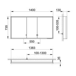 Keuco Royal Lumos Spiegelschrank Wandvorbau 3-türig lange Tür, 1400x735x130mm, Silbe... KEUCO-14326172301 4017214960071 (Abb. 1)