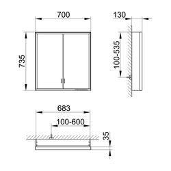 Keuco Royal Lumos Spiegelschrank Wandvorbau 2-türig lange Tür, 700x735x130mm, Silber... KEUCO-14327172301 4017214960330 (Abb. 1)