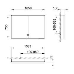 Keuco Royal Lumos Spiegelschrank Wandvorbau 2-türig lange Tür, 1050x735x130mm, Silbe... KEUCO-14328172301 4017214960590 (Abb. 1)