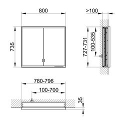 Keuco Royal Lumos Spiegelschrank Wandeinbau 2-türig lange Tür, 800x735x130mm, Silber... KEUCO-14332172301 4017214961375 (Abb. 1)