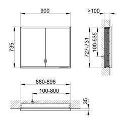 Keuco Royal Lumos Spiegelschrank Wandeinbau 2-türig lange Tür, 900x735x130mm, Silber... KEUCO-14333172301 4017214961634 (Abb. 1)