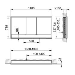 Keuco Royal Lumos Spiegelschrank Wandeinbau 3-türig kurze Tür 1400x735x130mm, Silber... KEUCO-14336171301 4017214962242 (Abb. 1)