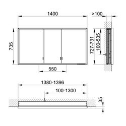 Keuco Royal Lumos Spiegelschrank Wandeinbau 3-türig lange Tür, 1400x735x130mm, Silbe... KEUCO-14336172301 4017214962419 (Abb. 1)