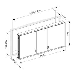 Keuco Royal Lumos Spiegelschrank Wandeinbau 3-türig lange Tür, 1400x735x130mm, Silbe... KEUCO-14336172301 4017214962419 (Abb. 1)