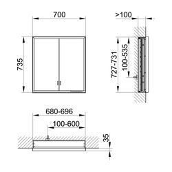 Keuco Royal Lumos Spiegelschrank Wandeinbau 2-türig lange Tür, 700x735x130mm, Silber... KEUCO-14337172301 4017214962679 (Abb. 1)