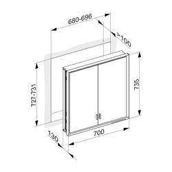 Keuco Royal Lumos Spiegelschrank Wandeinbau 2-türig lange Tür, 700x735x130mm, Silber... KEUCO-14337172301 4017214962679 (Abb. 1)