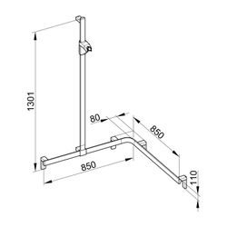 Keuco Axess Duschhandlauf mit Brausestange links, 850x850x1301mm, mit 4x Befestigung... KEUCO-35015010102 4017214902682 (Abb. 1)