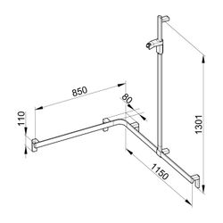 Keuco Axess Duschhandlauf mit Brausestange rechts, 850/1150/1301mm, mit 4x Befestigu... KEUCO-35015010201 4017214902699 (Abb. 1)
