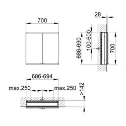 KEUCO Royal Modular 2.0 Spiegelschrank, unbeleuchtet 80020, Wandeinbau 2 Steckdo... KEUCO-800200070100200 4017214711499 (Abb. 1)