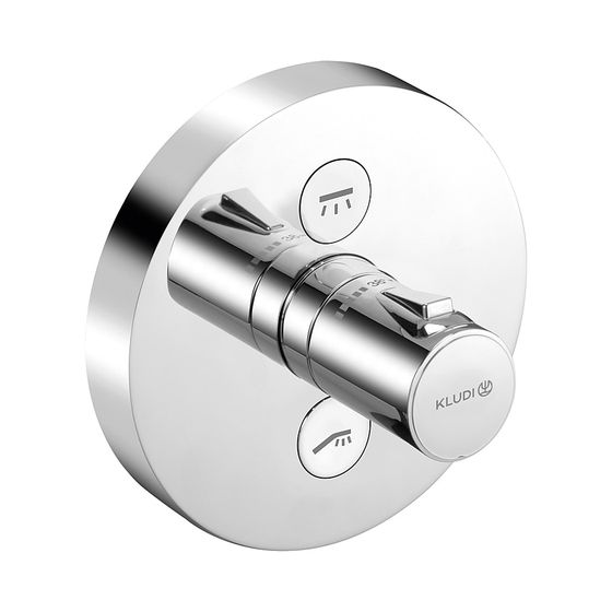 KLUDI PUSH Unterputz-Thermostat-Armatur mit Drucktaste für 2 Verbraucher rund chrom