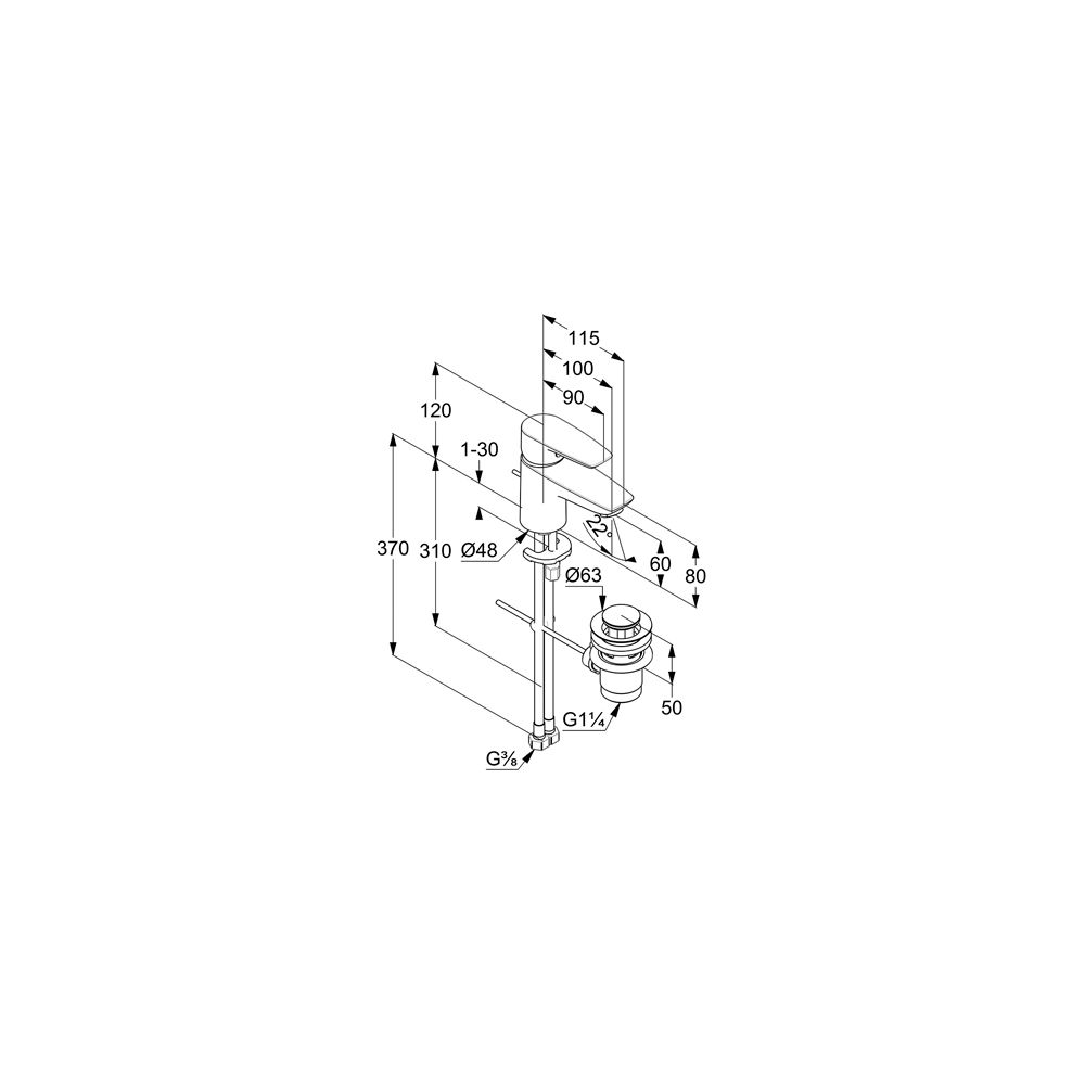 KLUDI PURE & SOLID Waschtisch-Einhandmischer 60 m. Metallablaufg. chrom... KLUDI-343850575 4017080088206 (Abb. 3)