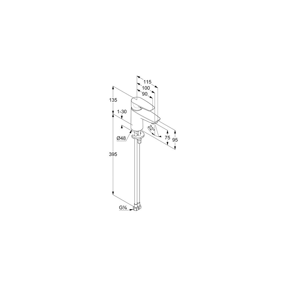 KLUDI PURE & SOLID Waschtisch-EHM 75 EcoPlus, o. Ablaufgarnitur chrom... KLUDI-343890575WR4 4017080097765 (Abb. 3)