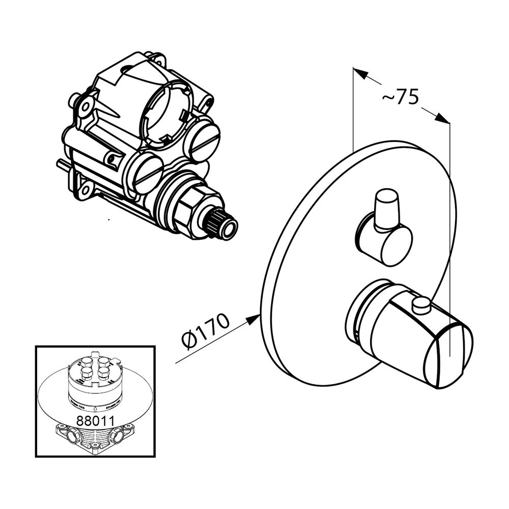 KLUDI Unterputz-Thermostatarmatur Feinbau-Set mit Absperr- u. Umstellventi... KLUDI-358300538 4021344067258 (Abb. 3)