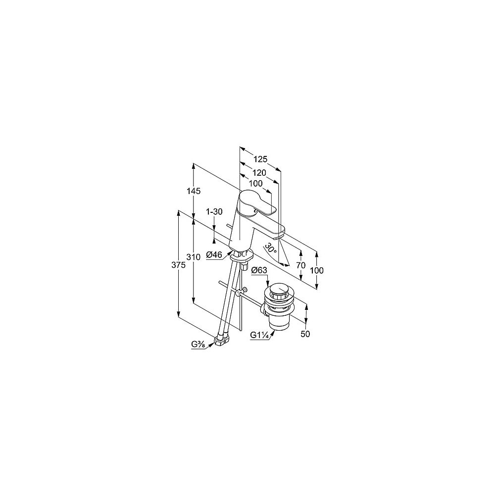 KLUDI PURE & EASY Waschtisch-Einhandmischer 70 2 Liter/min m. Metallablaufg. chrom... KLUDI-372860565 4017080087902 (Abb. 3)