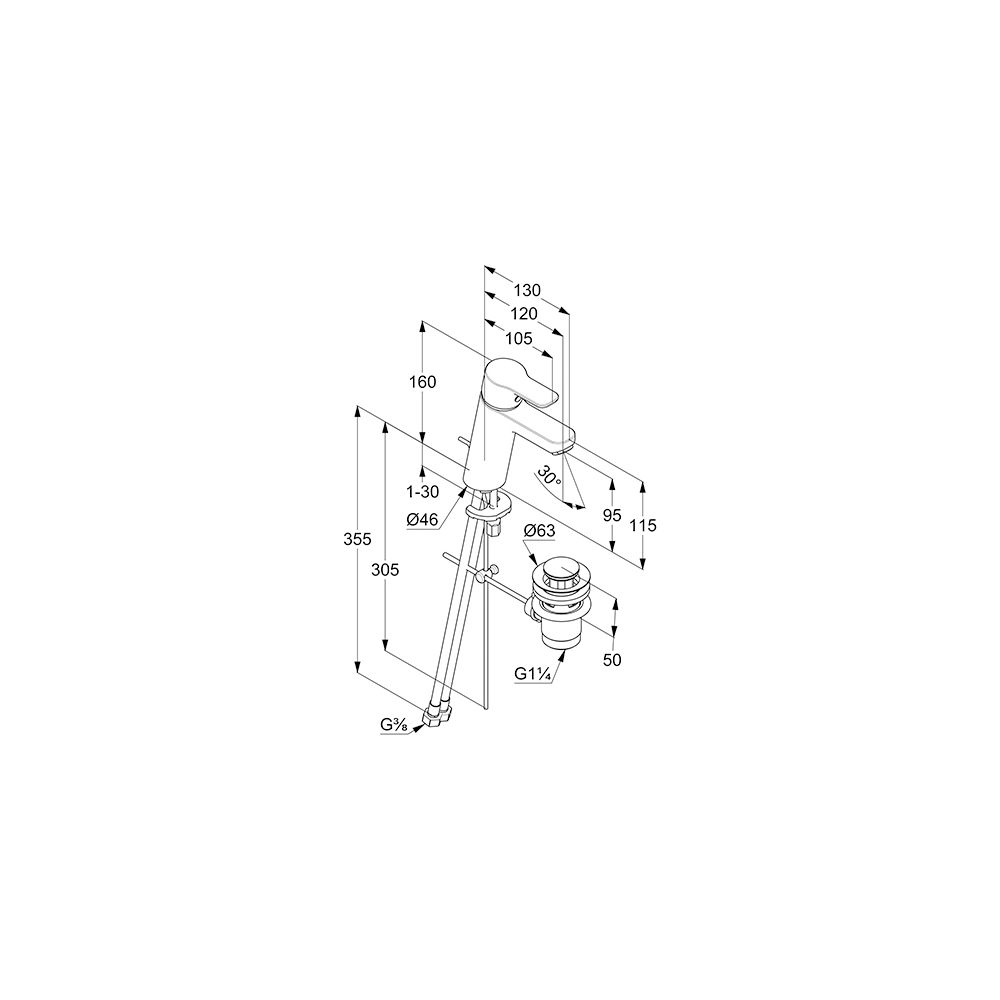 KLUDI PURE & EASY Waschtisch-Einhandmischer 100 m. Metallablaufg. chrom... KLUDI-372900565 4017080087872 (Abb. 3)