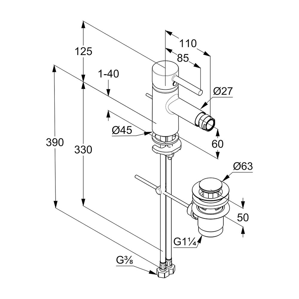 KLUDI BOZZ Bidet-Einhandmischer Ablaufgarnitur chrom... KLUDI-385330576 4021344044808 (Abb. 4)