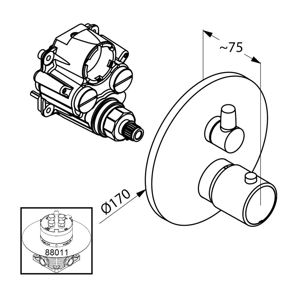 KLUDI ZENTA Unterputz-Thermostatarmatur Feinbau-Set mit Absperr- und Umstellvent... KLUDI-388300545 4021344067241 (Abb. 3)