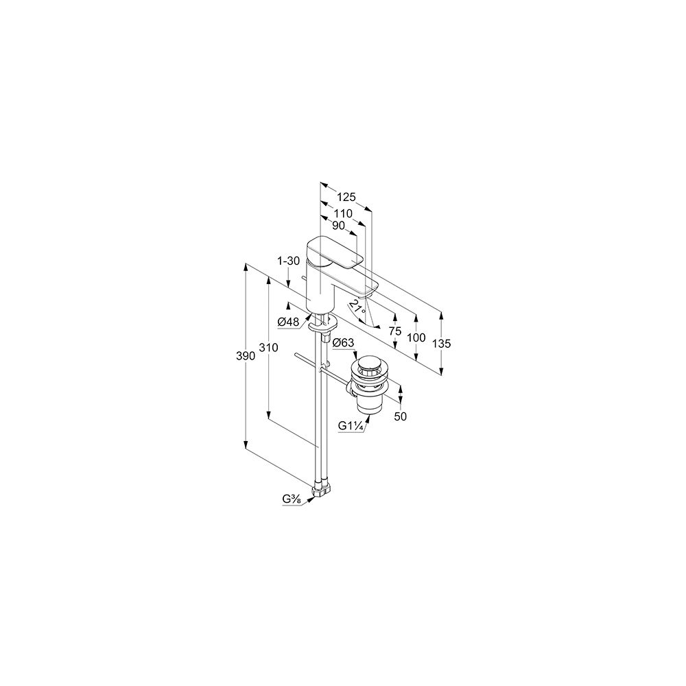 KLUDI PURE & STYLE Waschtisch-Einhandmischer 75 m. Metallablaufg. schwarzmatt... KLUDI-403823975 4017080092937 (Abb. 3)