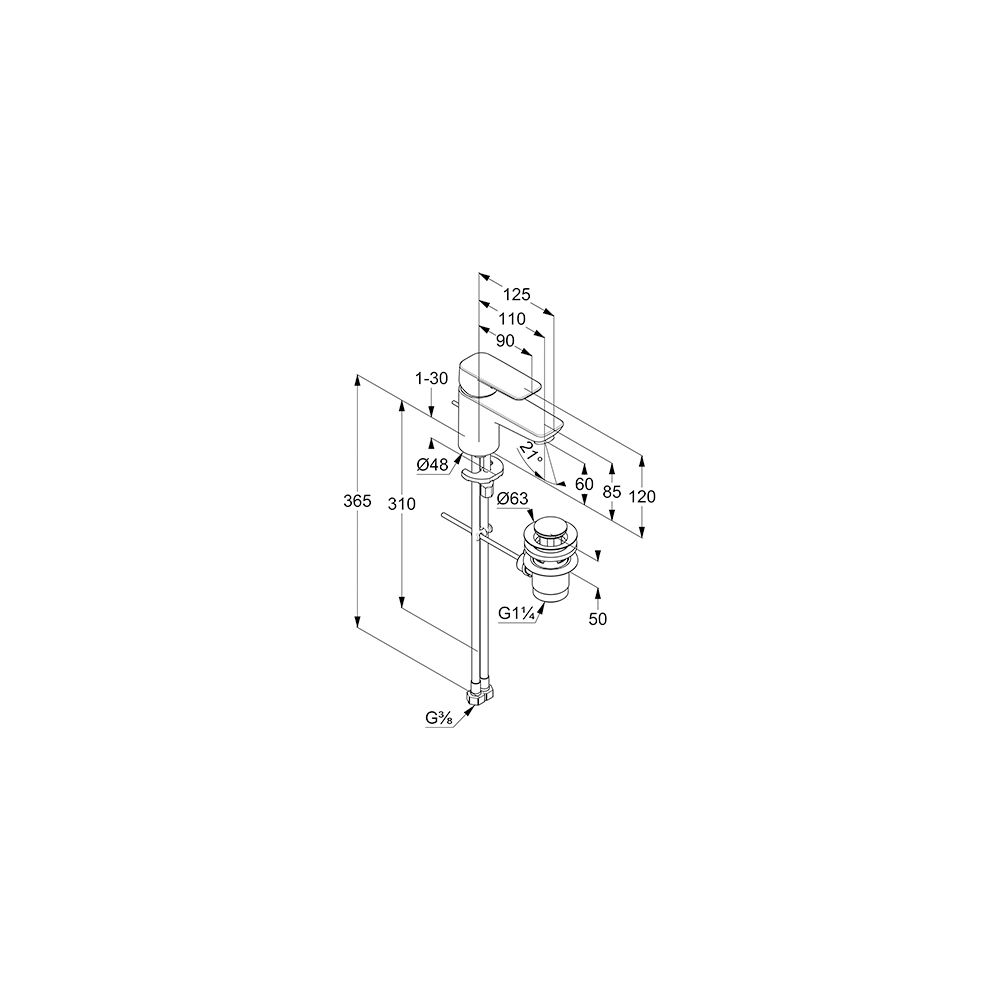 KLUDI PURE & STYLE Waschtisch-Einhandmischer 60 m. Metallablaufg. chrom... KLUDI-403850575 4017080088077 (Abb. 3)