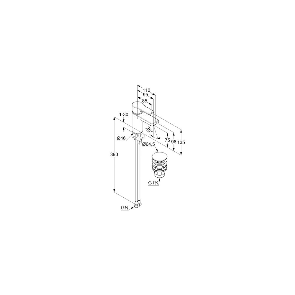 KLUDI ZENTA SL Waschtisch-Einhandmischer 75mm mit Push Open Ablaufventil chrom... KLUDI-482660565 4017080089760 (Abb. 3)