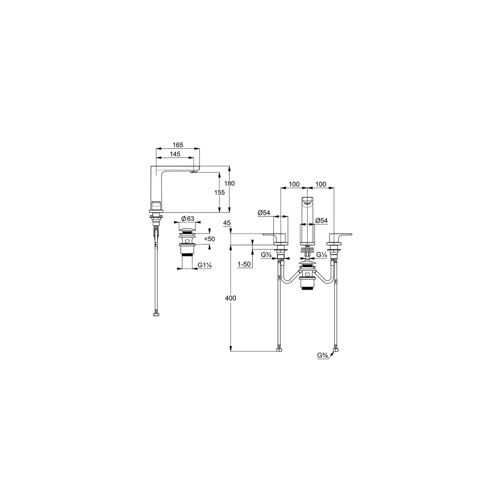 KLUDI ZENTA SL Waschtischarmatur Dreilochmontage, m. Ablaufg. chrom... KLUDI-483930565 4021344097408 (Abb. 2)