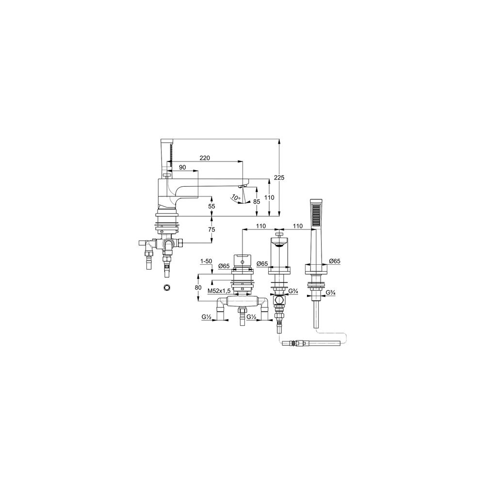 KLUDI ZENTA SL 3-Loch Wannenfüll- und Brause-Einhandmischer chrom... KLUDI-484480565 4021344097422 (Abb. 2)