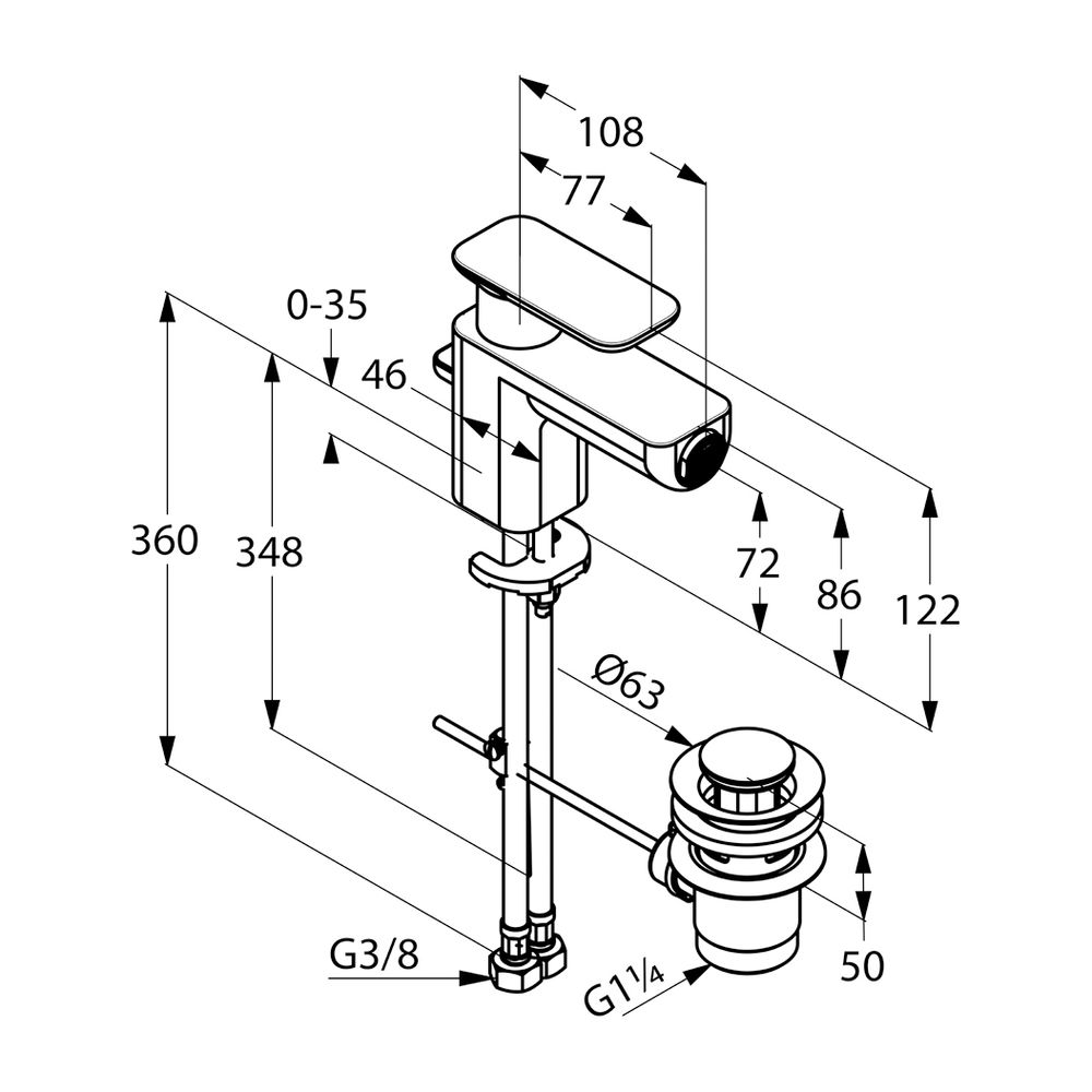 KLUDI E2 Bidet-Einhandmischer DN 15 Ablaufgarnitur chrom... KLUDI-492160575 4021344081865 (Abb. 3)