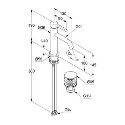 KLUDI NOVA FONTE Pura Waschtisch-EHM 100 EcoPlus, Push-Open Ablaufventil mattschw... KLUDI-202893915 4021344112040 (Abb. 1)