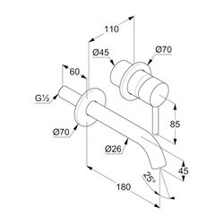 KLUDI BOZZ Waschtisch-Zweiloch Wand-Einhandmischer Ausladung 180mm chrom... KLUDI-382440576 4021344061454 (Abb. 1)