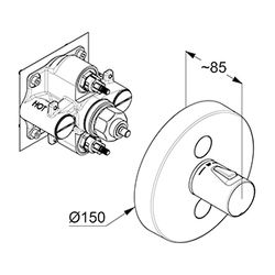 KLUDI PUSH Unterputz-Thermostat-Armatur mit Drucktaste für 2 Verbraucher rund chrom... KLUDI-389120538 4021344102348 (Abb. 1)