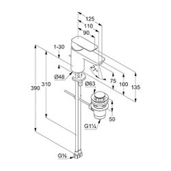 KLUDI PURE & STYLE Waschtisch-EHM 75 EcoPlus m. Metallablaufg. chrom... KLUDI-403880575WR4 4017080097796 (Abb. 1)