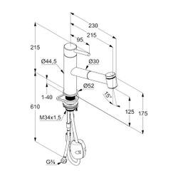 KLUDI STEEL Spültisch-Einhandmischer m. Geschirrbrause edelstahl gebürstet... KLUDI-44851F860 4017080089944 (Abb. 1)