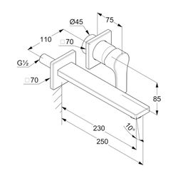 KLUDI ZENTA SL Waschtisch-Zweiloch Wand-Einhandmischer Ausladung 230 MM, zweiteilige R... KLUDI-482450565 4021344098047 (Abb. 1)