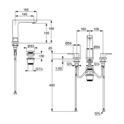 KLUDI ZENTA SL Waschtischarmatur Dreilochmontage, m. Ablaufg. chrom... KLUDI-483930565 4021344097408 (Abb. 1)