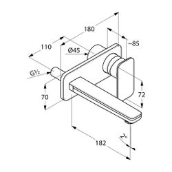 KLUDI E2 Waschtisch-2-Loch-Wand-Einhandmischer Ausladung 180mm chrom... KLUDI-492440575 4021344081834 (Abb. 1)